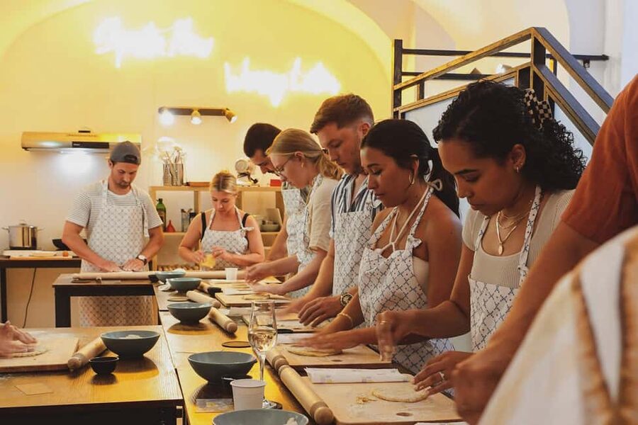 Rome: Pasta Class with 3 Spritz or Tiramisu by the Colosseum - Making Pasta Dough, Cutting Fettuccine, and Cooking Like a Roman